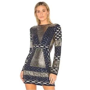 Endless Rose geometric navy and gold sequin cocktail mini dress Size XS